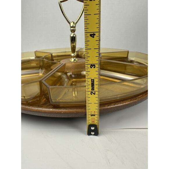 Mid Century Lazy Susan Appetizers Serving Tray Faux Wood With 6 Removable Trays - Picture 4 of 5